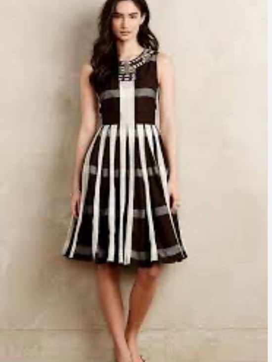 Anthropologie Dresses & Skirts - Anthropologie Maeve brown and White Striped Sleeveless fit and flare Midi Dress
